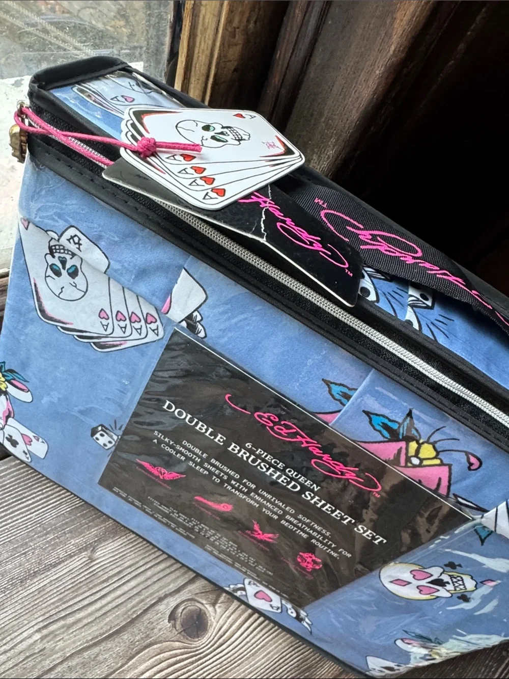 Ed Hardy Blue Tattoo-Print Brushed Sheet Set